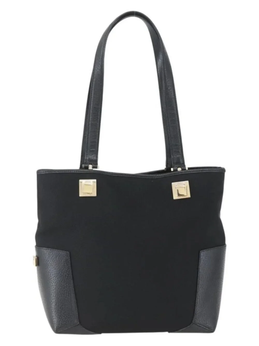 Salvatore Ferragamo Tote Bag Nylon Leather Black Gold Auth 164446
